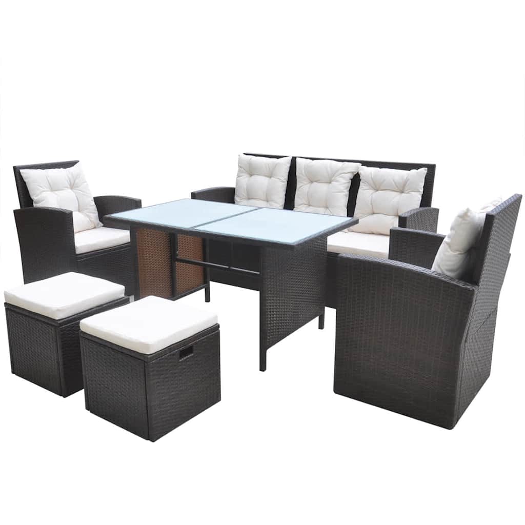 6-tlg. Garten-Essgruppe mit Kissen Poly Rattan Braun