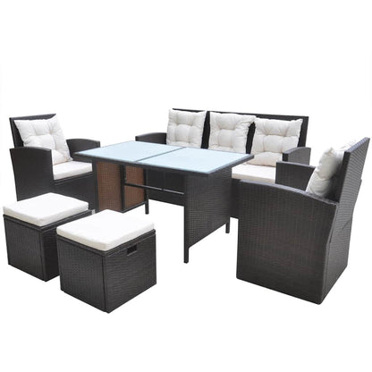 6-tlg. Garten-Essgruppe mit Kissen Poly Rattan Braun