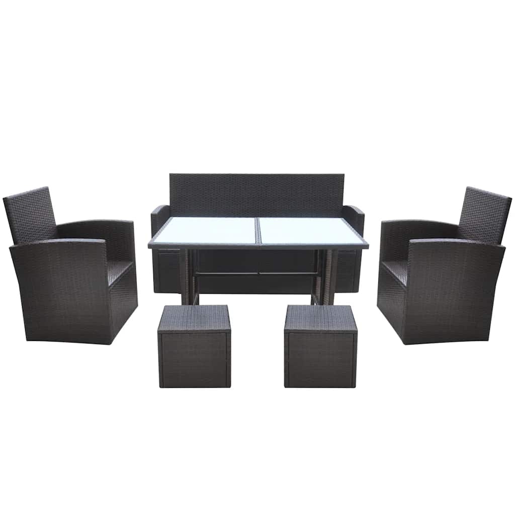 6-tlg. Garten-Essgruppe mit Kissen Poly Rattan Braun
