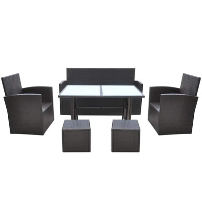 6-tlg. Garten-Essgruppe mit Kissen Poly Rattan Braun
