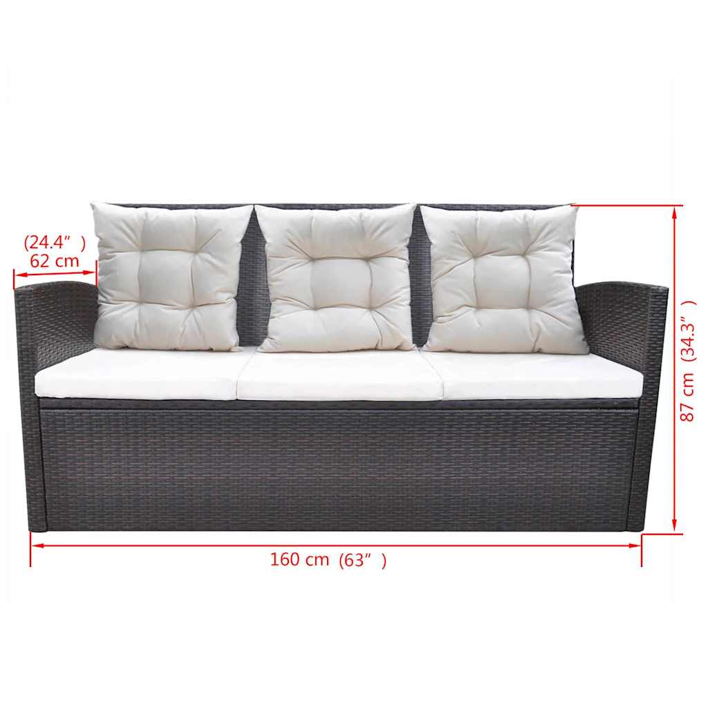 6-tlg. Garten-Essgruppe mit Kissen Poly Rattan Braun