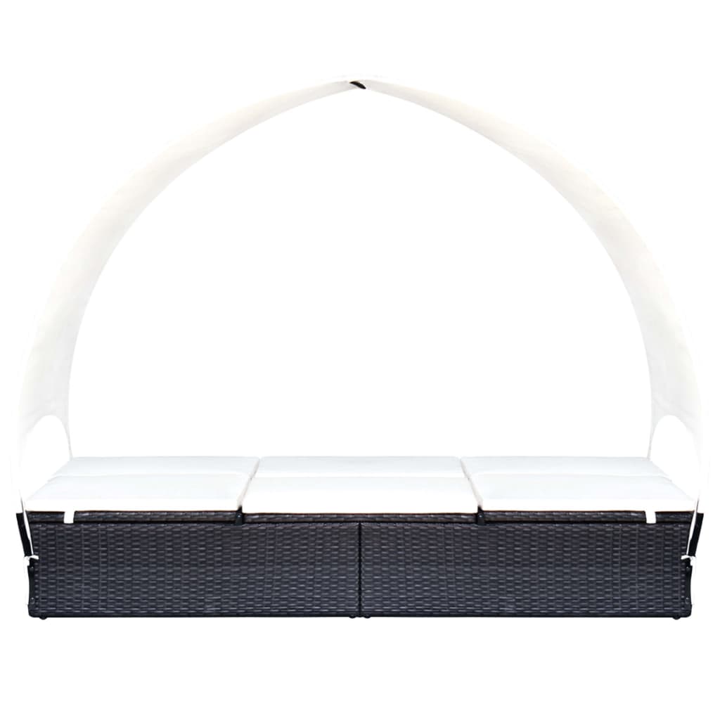 Doppel-Sonnenliege mit Sonnendach Poly Rattan Schwarz