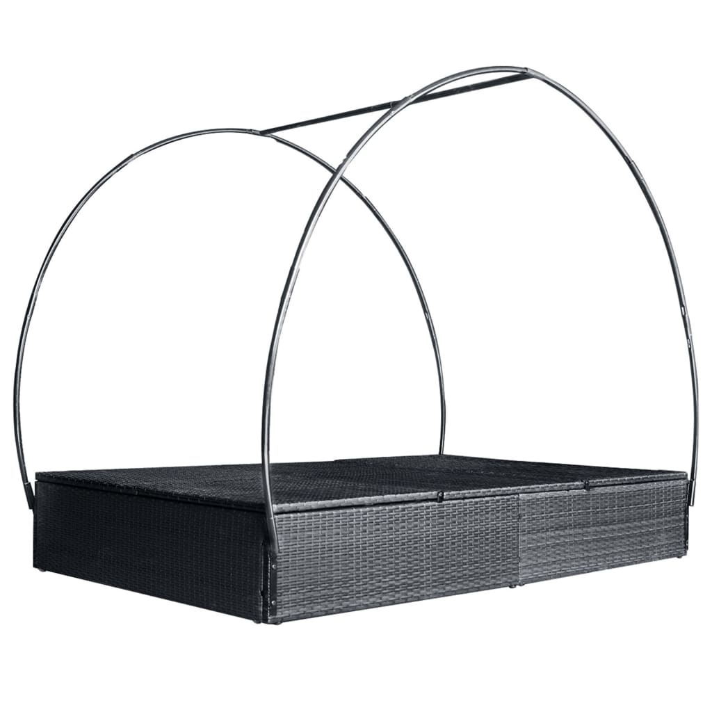 Doppel-Sonnenliege mit Sonnendach Poly Rattan Schwarz