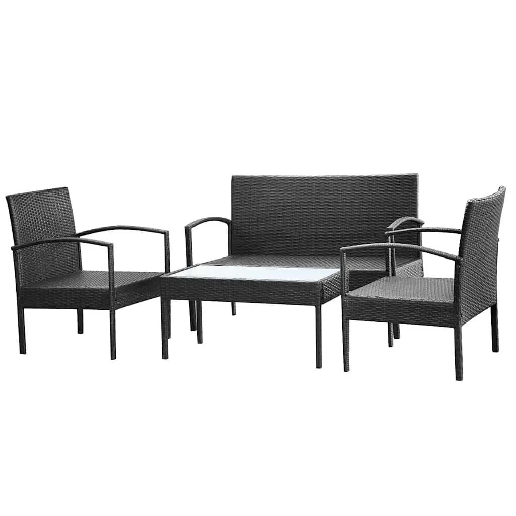 4-tlg. Garten-Lounge-Set mit Auflagen Poly Rattan Schwarz