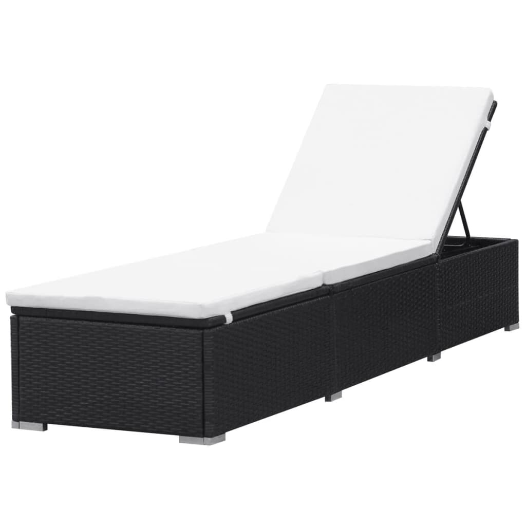 Bain de soleil avec coussin poly rotin noir