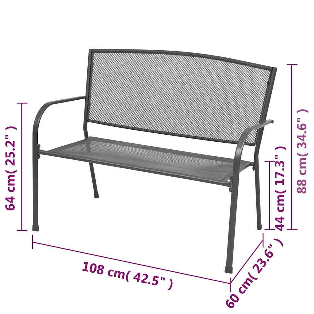 Gartenbank 108 cm Stahl und Drahtgitter Anthrazit