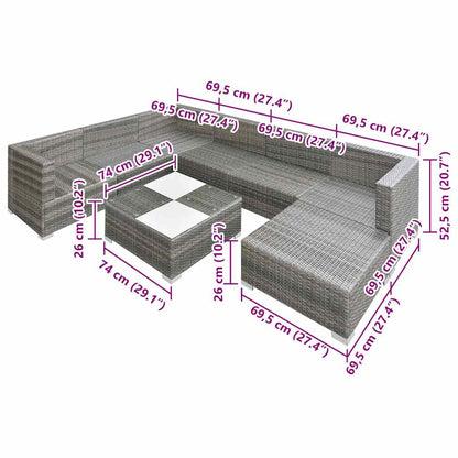 8-tlg. Garten-Lounge-Set mit Auflagen Poly Rattan Grau