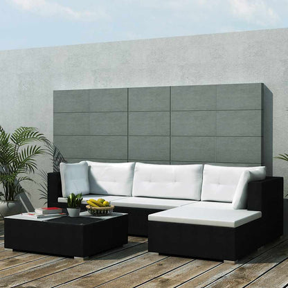 5-tlg. Garten-Lounge-Set mit Kissen Poly Rattan Schwarz