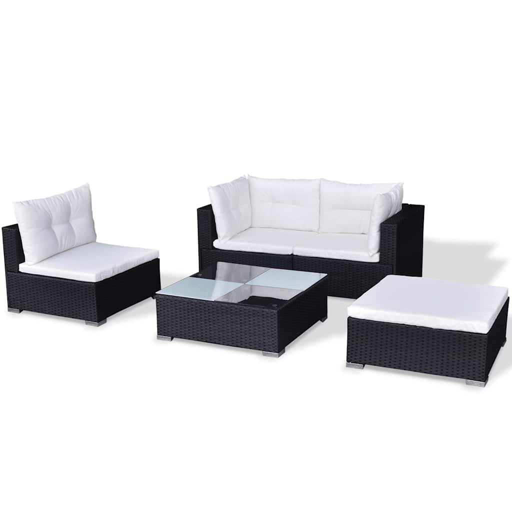 5-tlg. Garten-Lounge-Set mit Kissen Poly Rattan Schwarz
