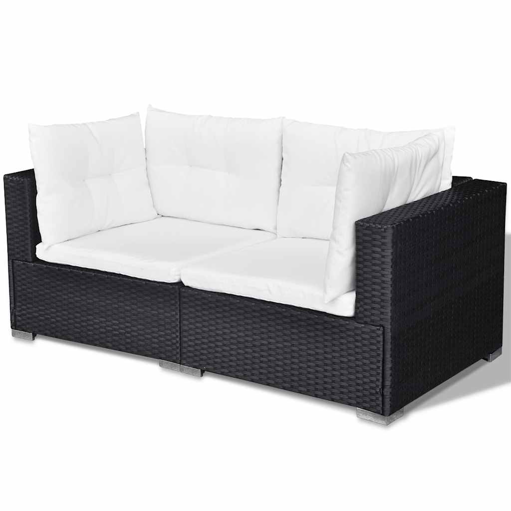 5-tlg. Garten-Lounge-Set mit Kissen Poly Rattan Schwarz
