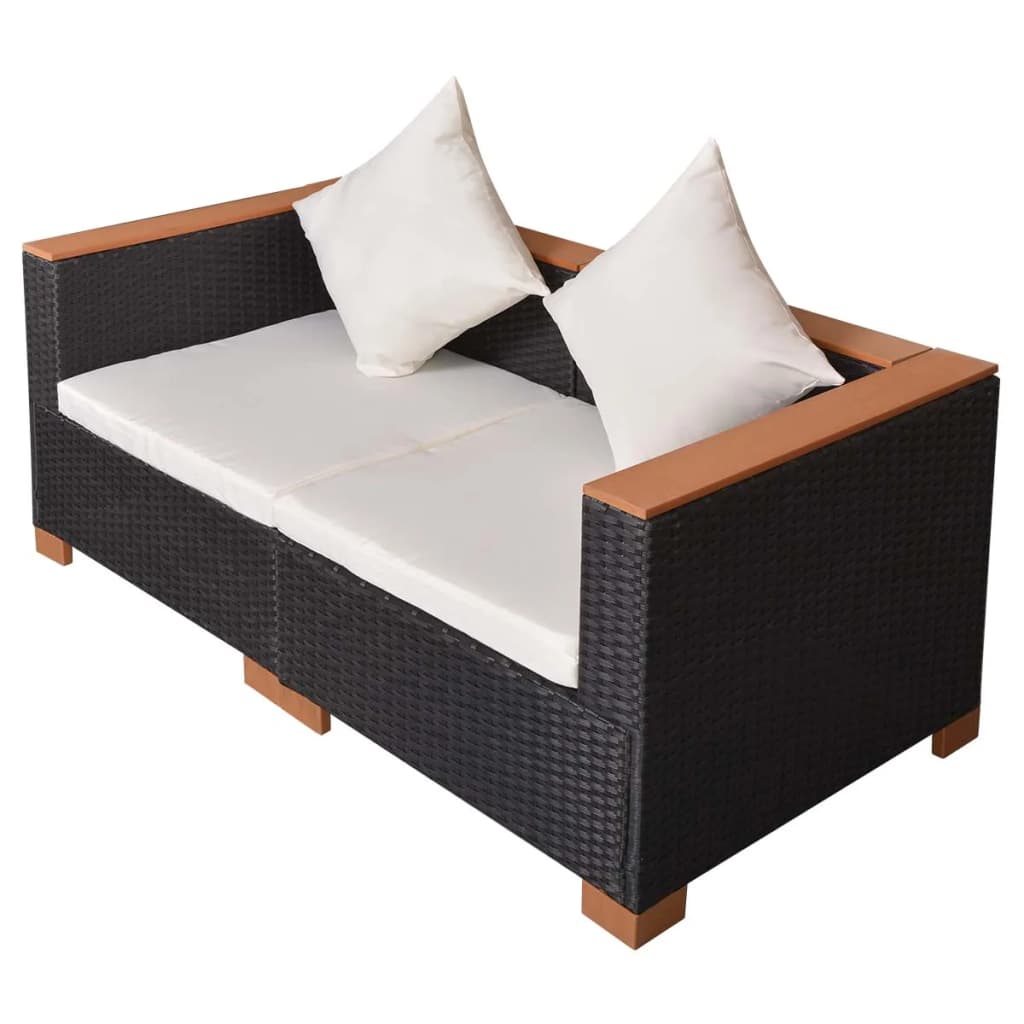 Gartensofa Poly Rattan Schwarz