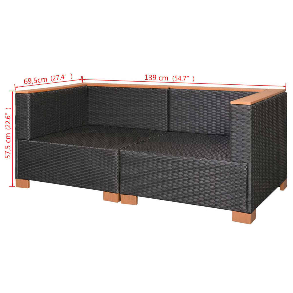 Gartensofa Poly Rattan Schwarz