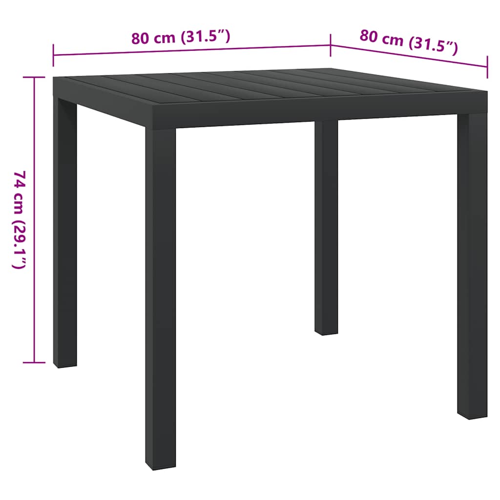 Gartentisch Schwarz 80x80x74 cm Aluminium und WPC