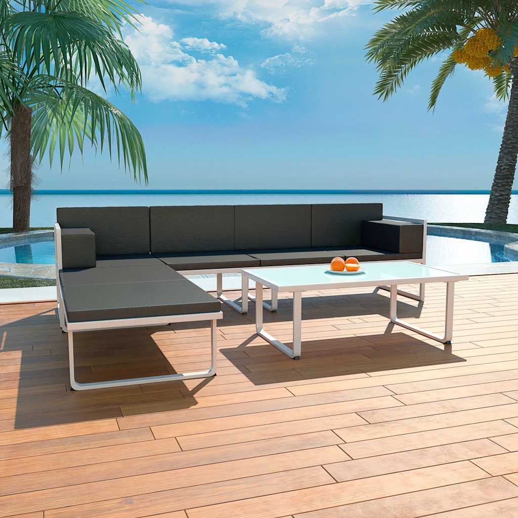 4-tlg. Garten-Lounge-Set mit Auflagen Aluminium Schwarz