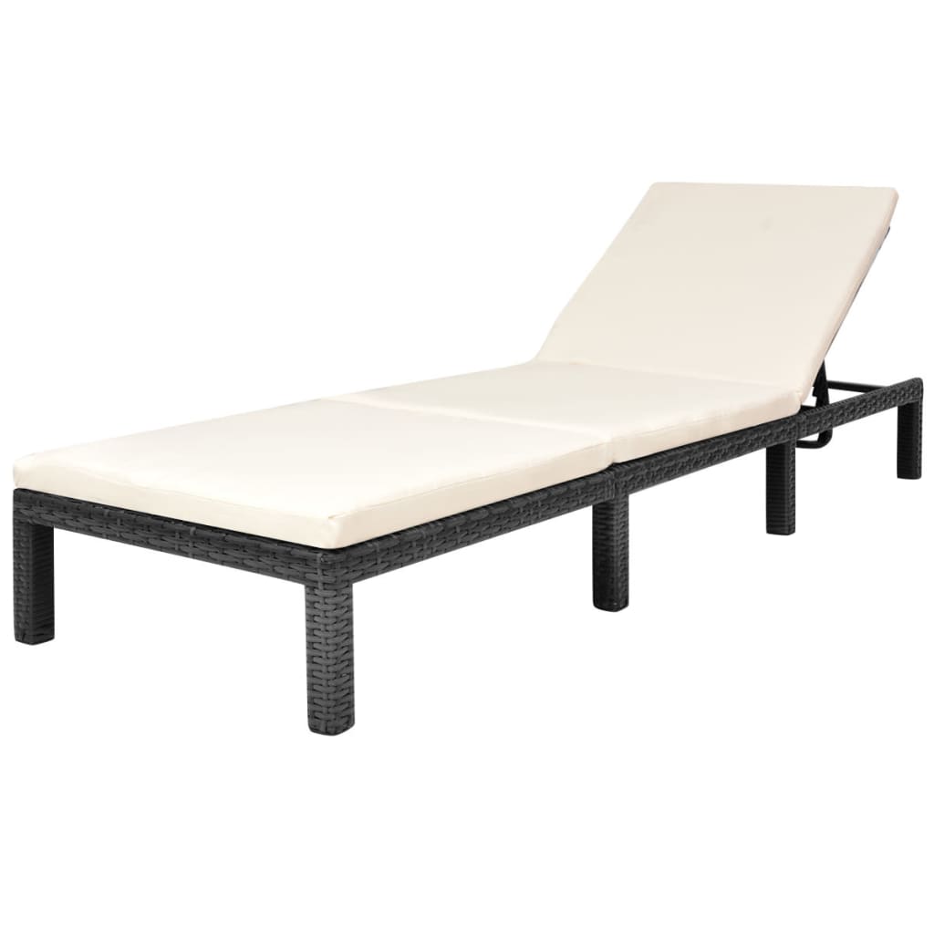 Bain de soleil avec coussin poly rotin noir