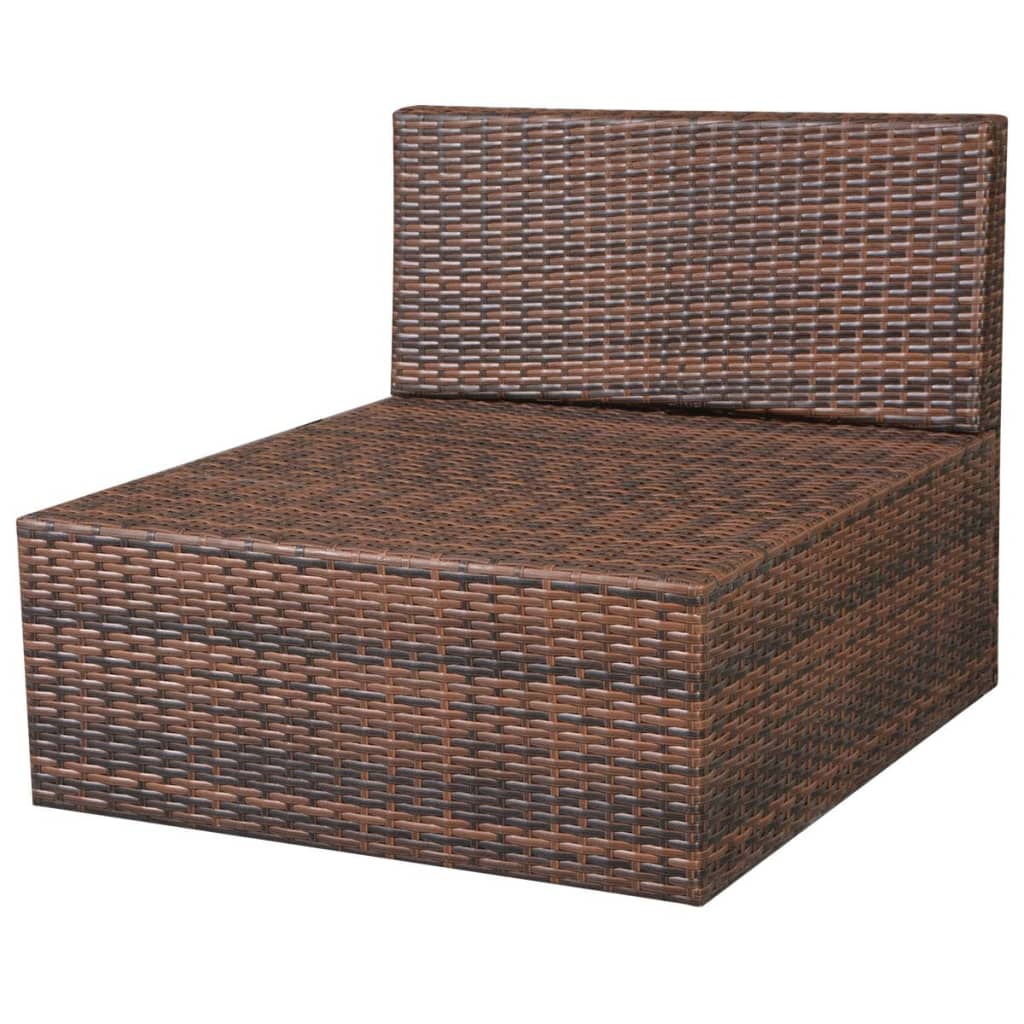 10 pièces. Salon de jardin avec coussins poly rotin marron
