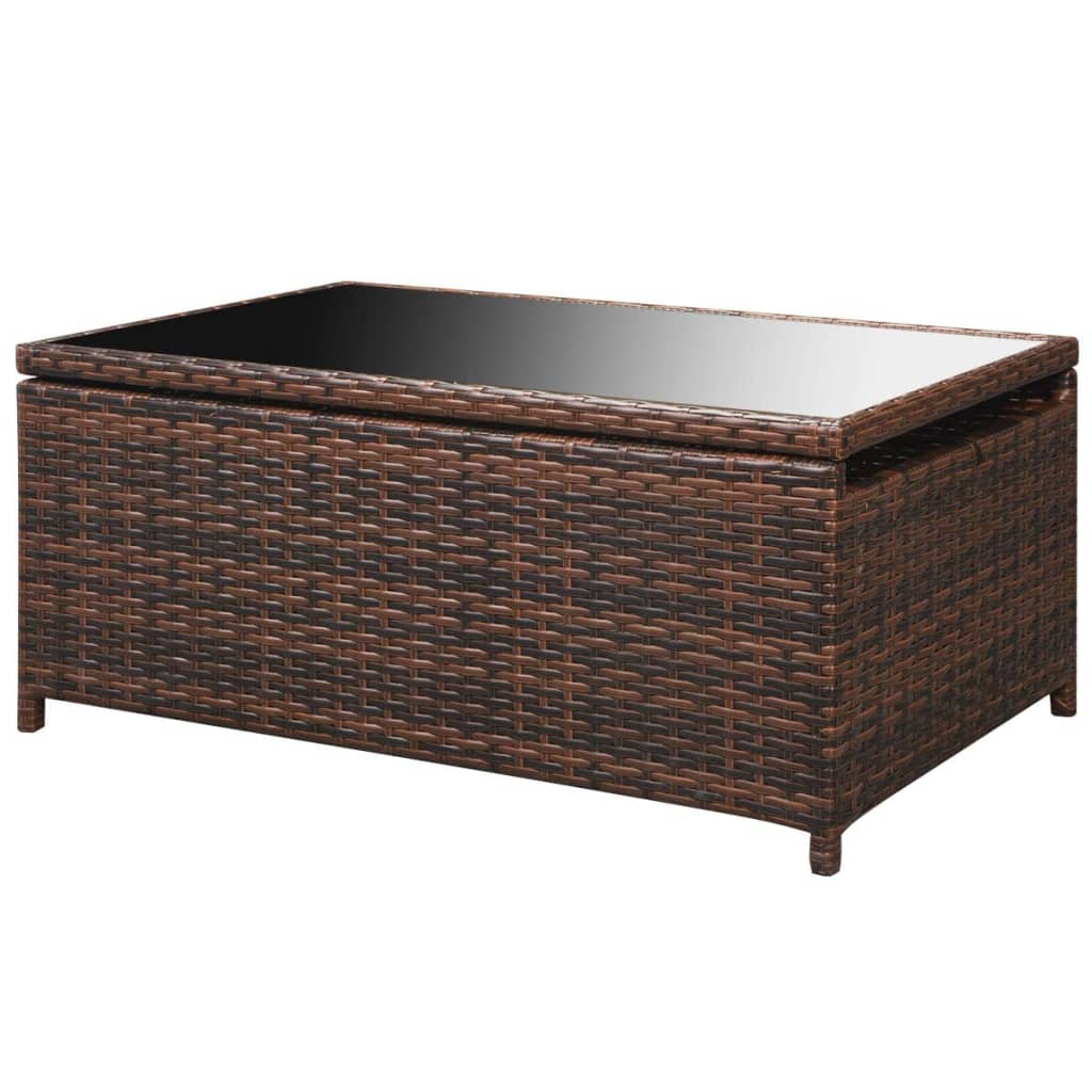 10 pièces. Salon de jardin avec coussins poly rotin marron