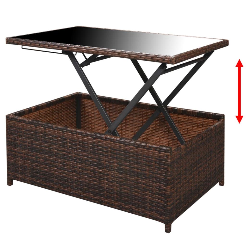 10 pièces. Salon de jardin avec coussins poly rotin marron