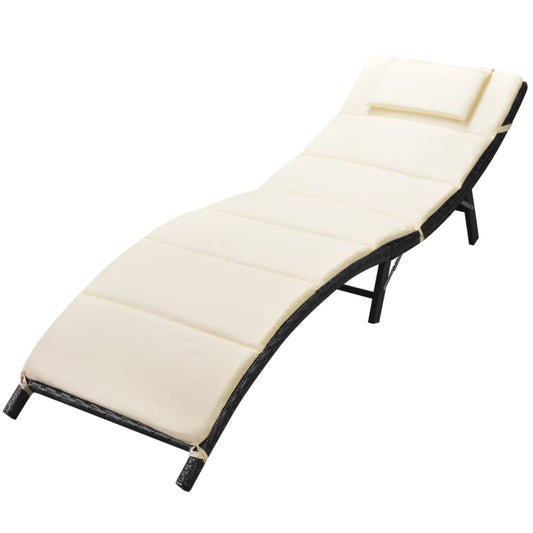 Klappbare Sonnenliege mit Auflage Poly Rattan Schwarz