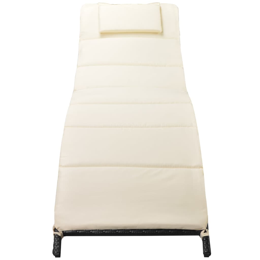 Klappbare Sonnenliege mit Auflage Poly Rattan Schwarz