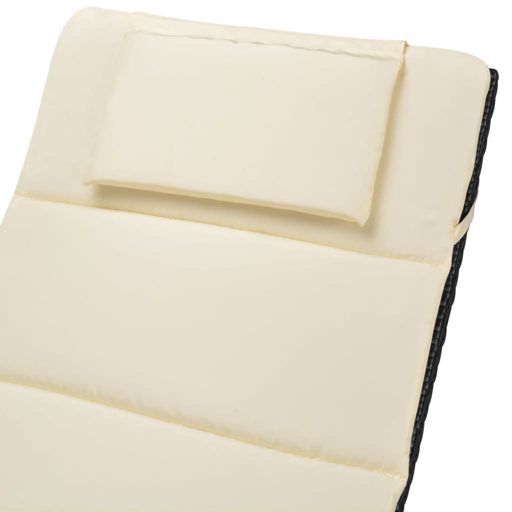 Klappbare Sonnenliege mit Auflage Poly Rattan Schwarz