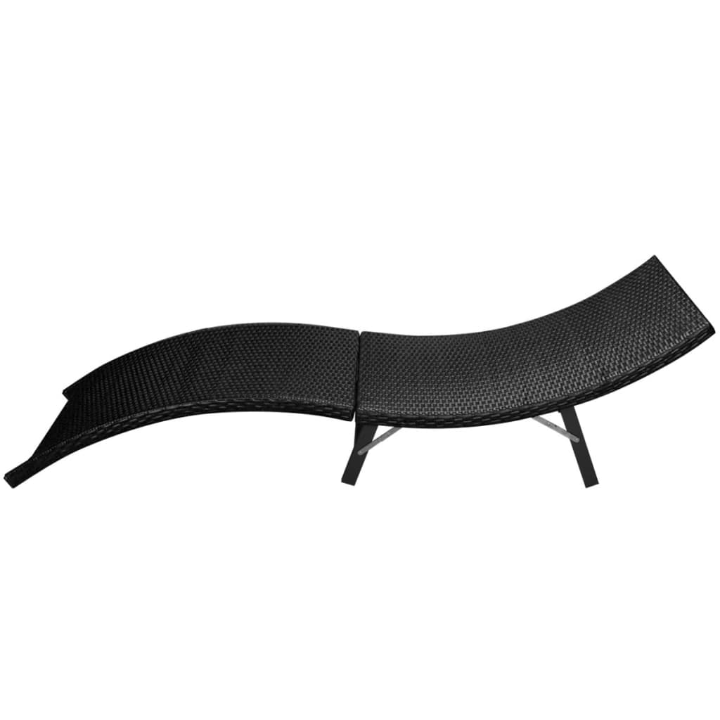 Klappbare Sonnenliege mit Auflage Poly Rattan Schwarz