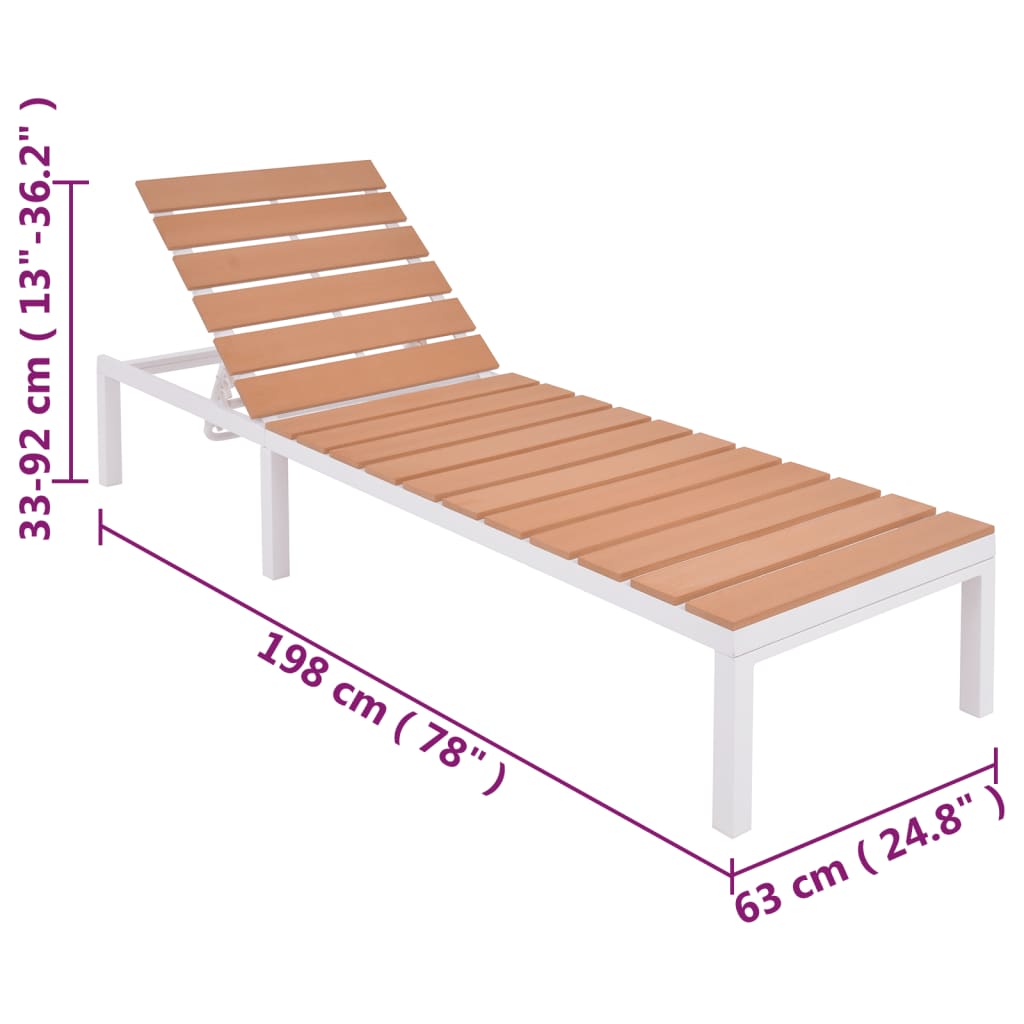 Chaise longue avec table en aluminium WPC blanc et marron