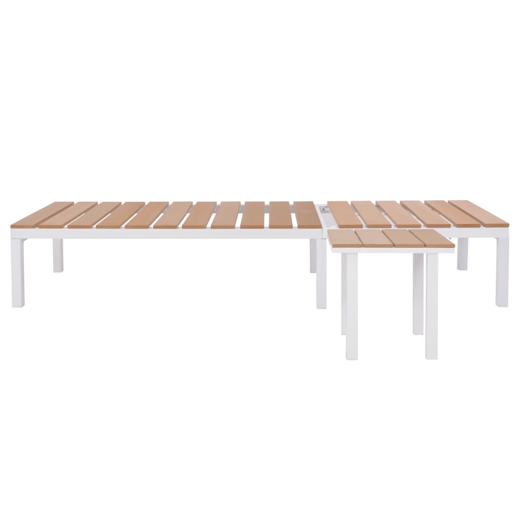 Chaise longue avec table en aluminium WPC blanc et marron