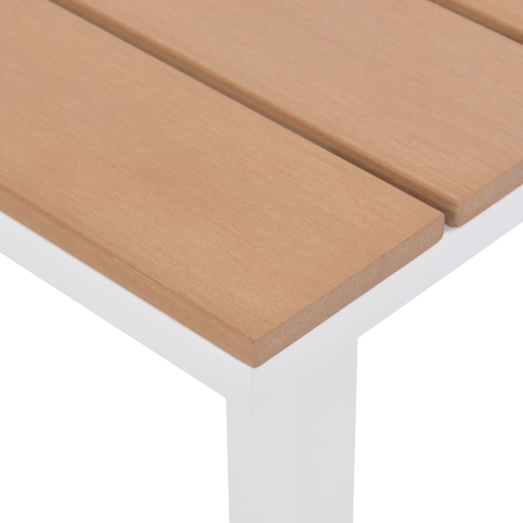 Chaise longue avec table en aluminium WPC blanc et marron