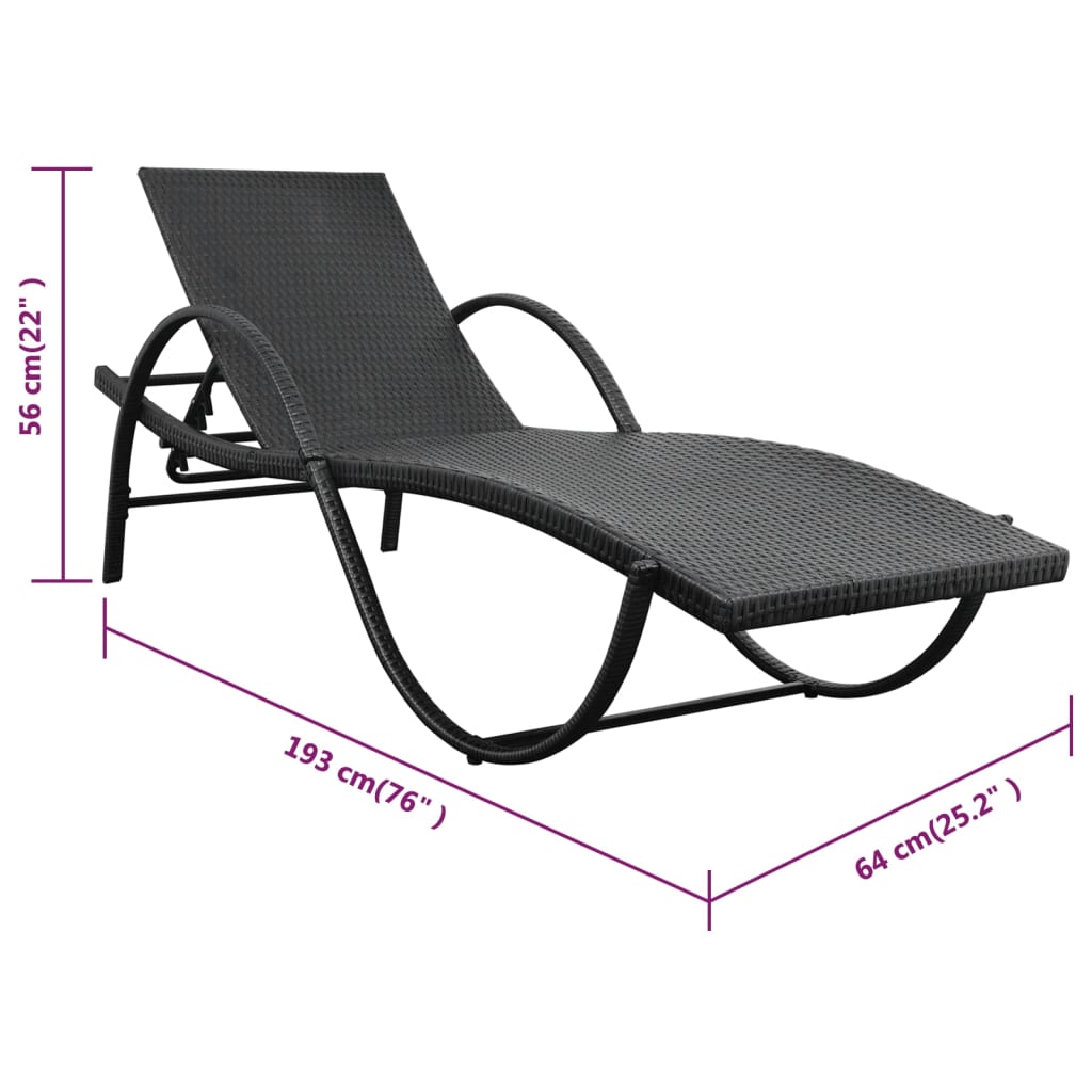 Bain de soleil avec coussin poly rotin noir