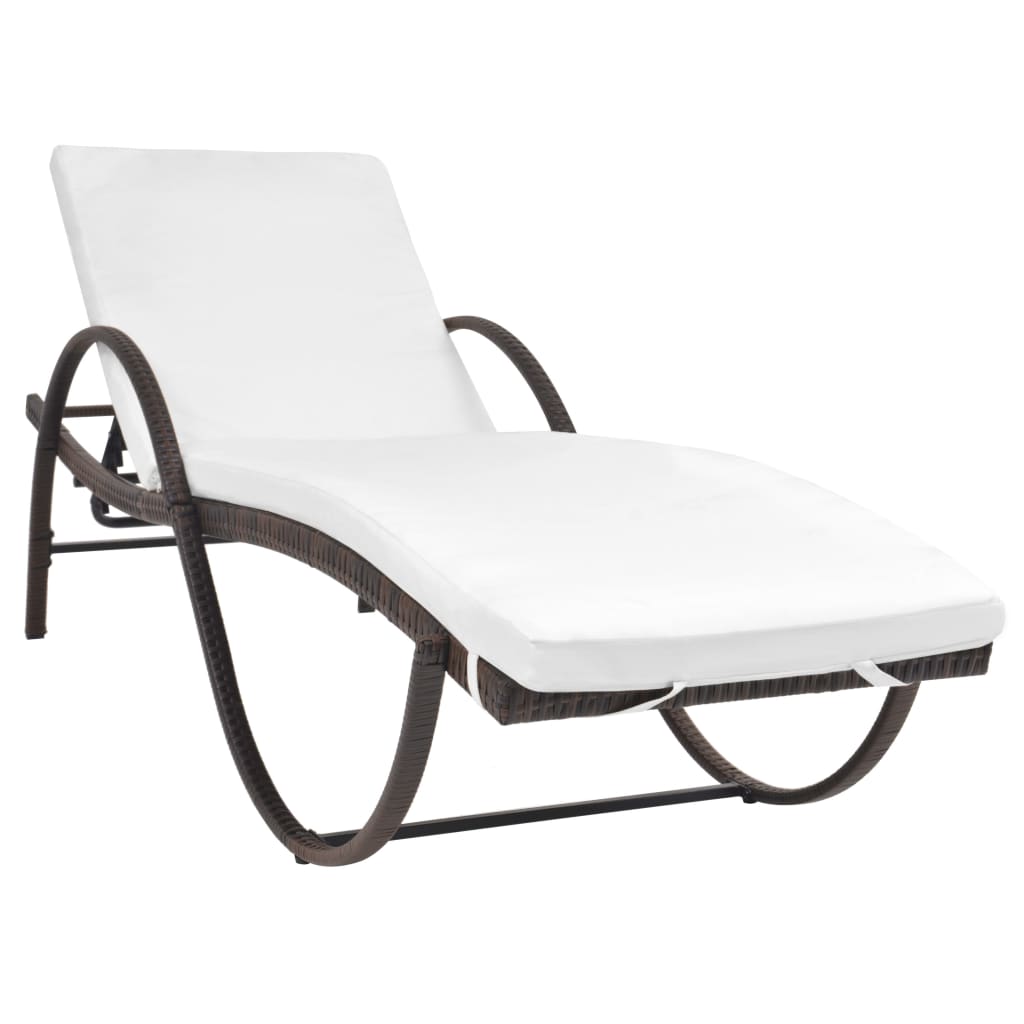 Bain de soleil avec coussin et table poly rotin marron