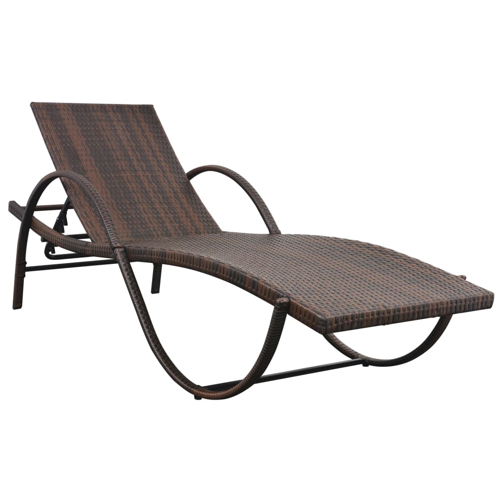 Bain de soleil avec coussin et table poly rotin marron