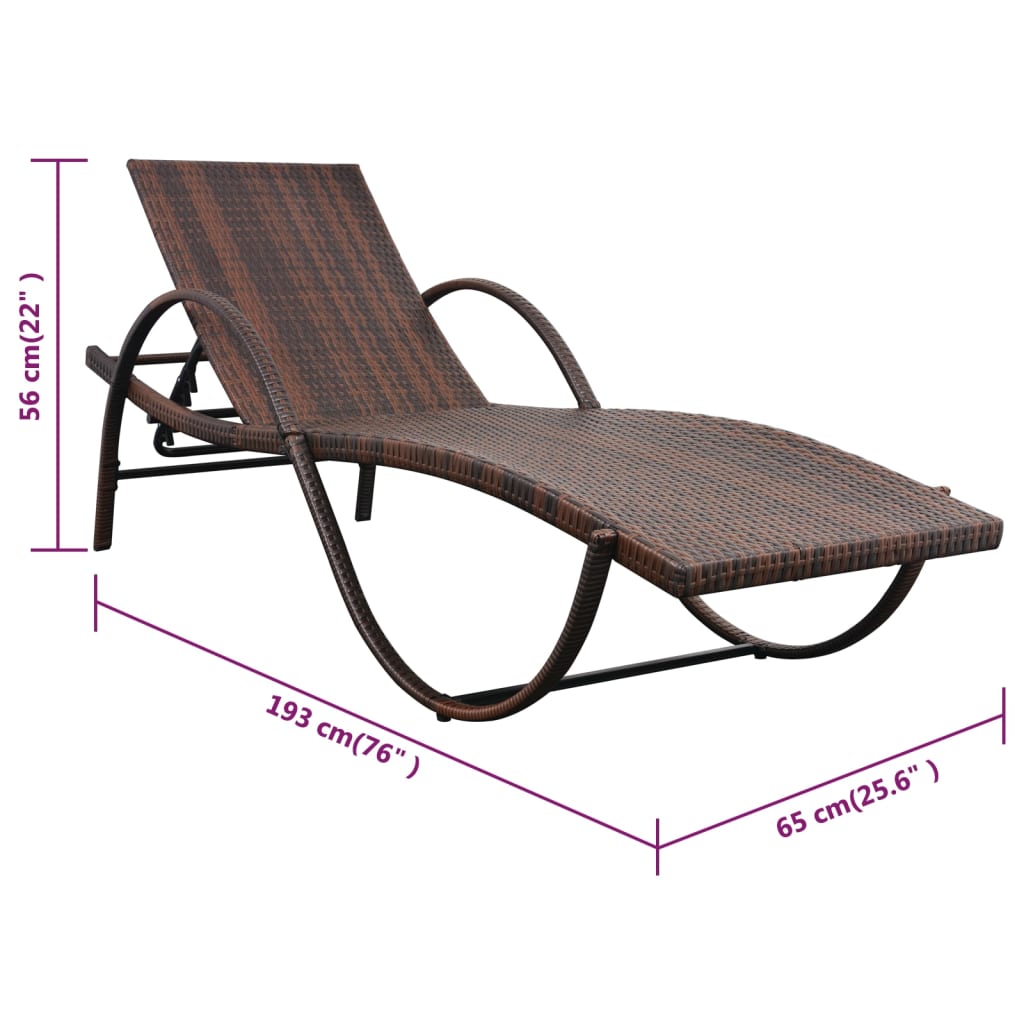 Bain de soleil avec coussin et table poly rotin marron