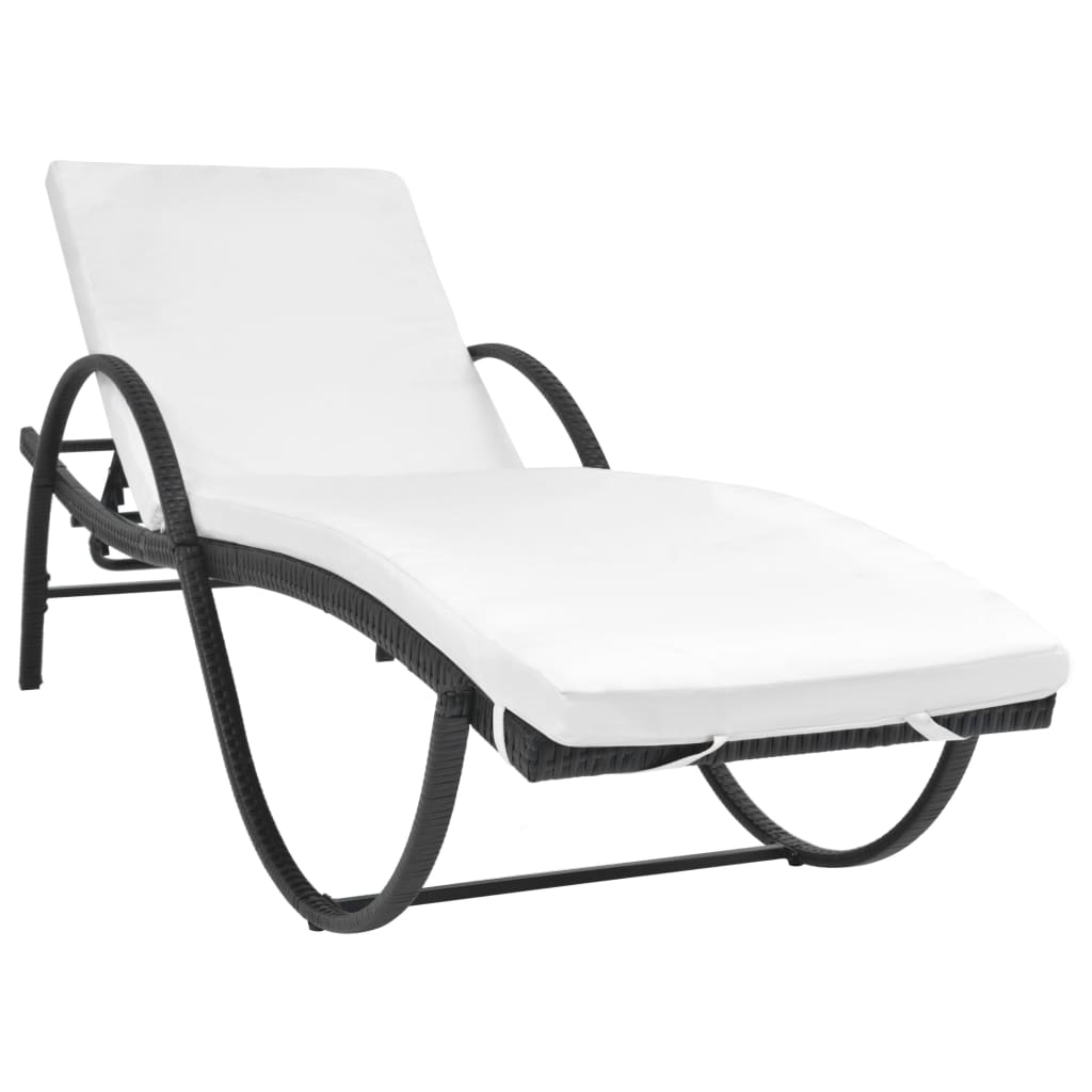 Bain de soleil avec coussin et table poly rotin noir