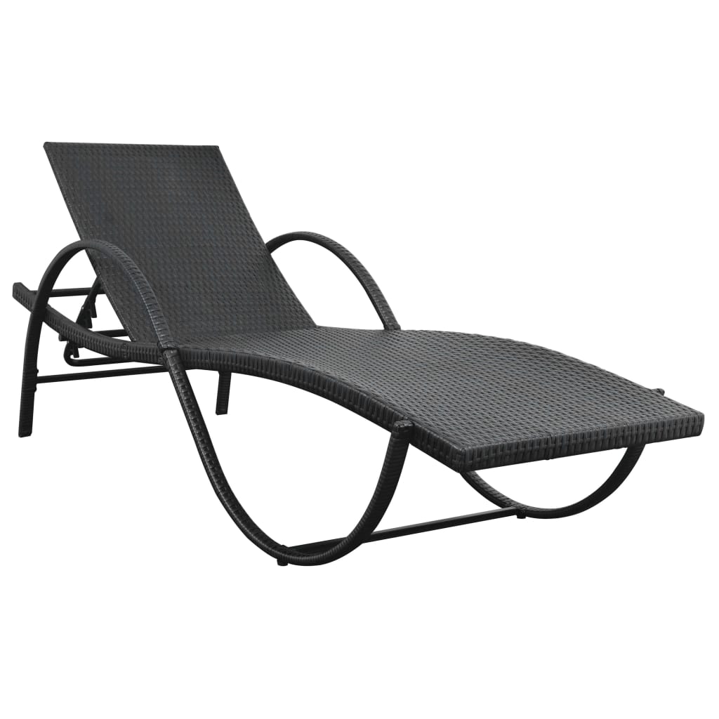 Bain de soleil avec coussin et table poly rotin noir