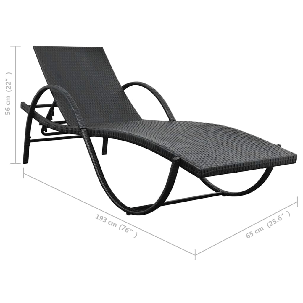 Bain de soleil avec coussin et table poly rotin noir