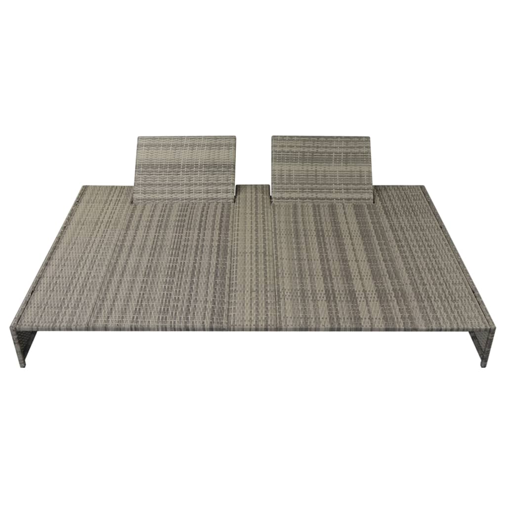 Doppel-Sonnenliege mit Auflage Poly Rattan Grau