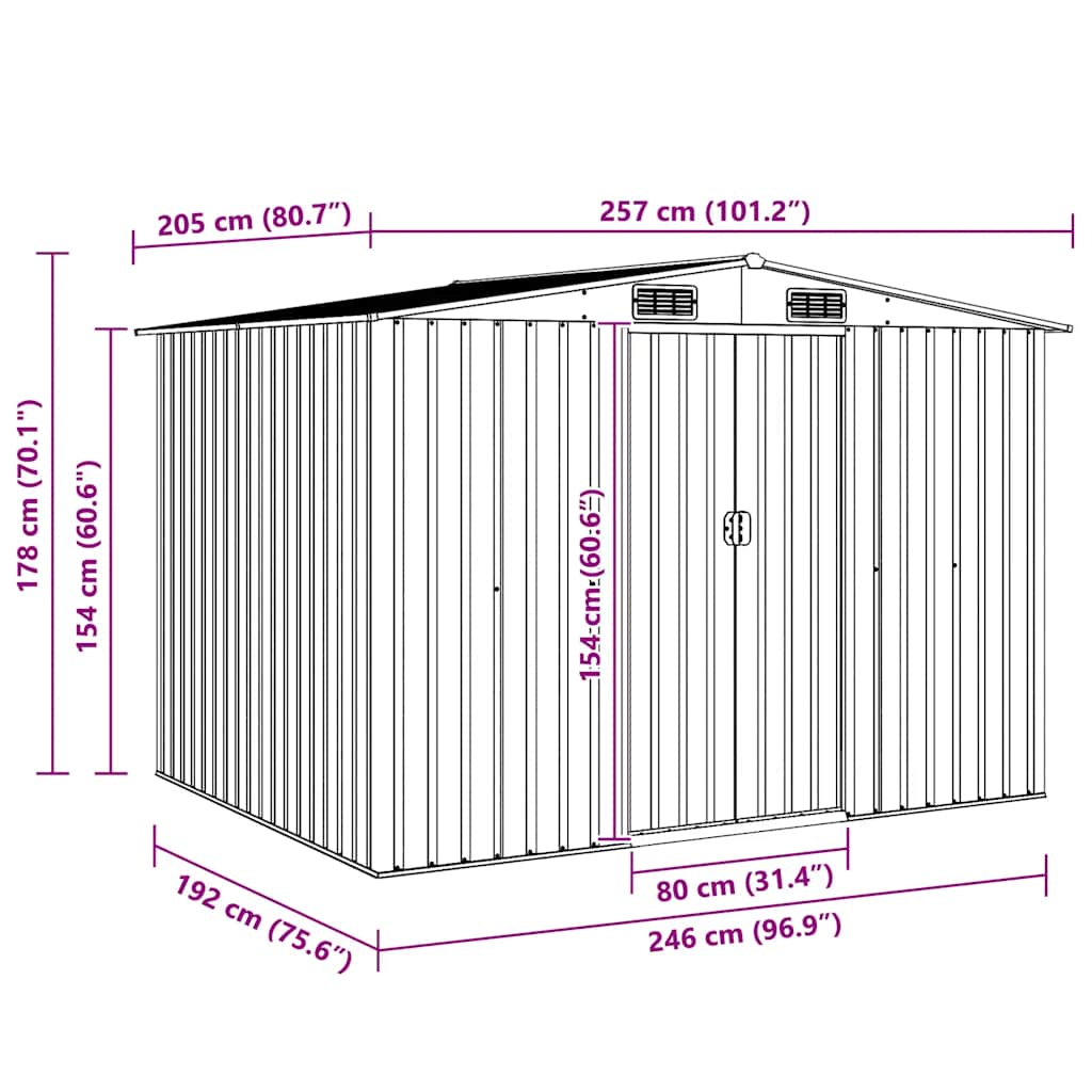 Gartenschuppen Grau Metall 257 x 205 x 178 cm