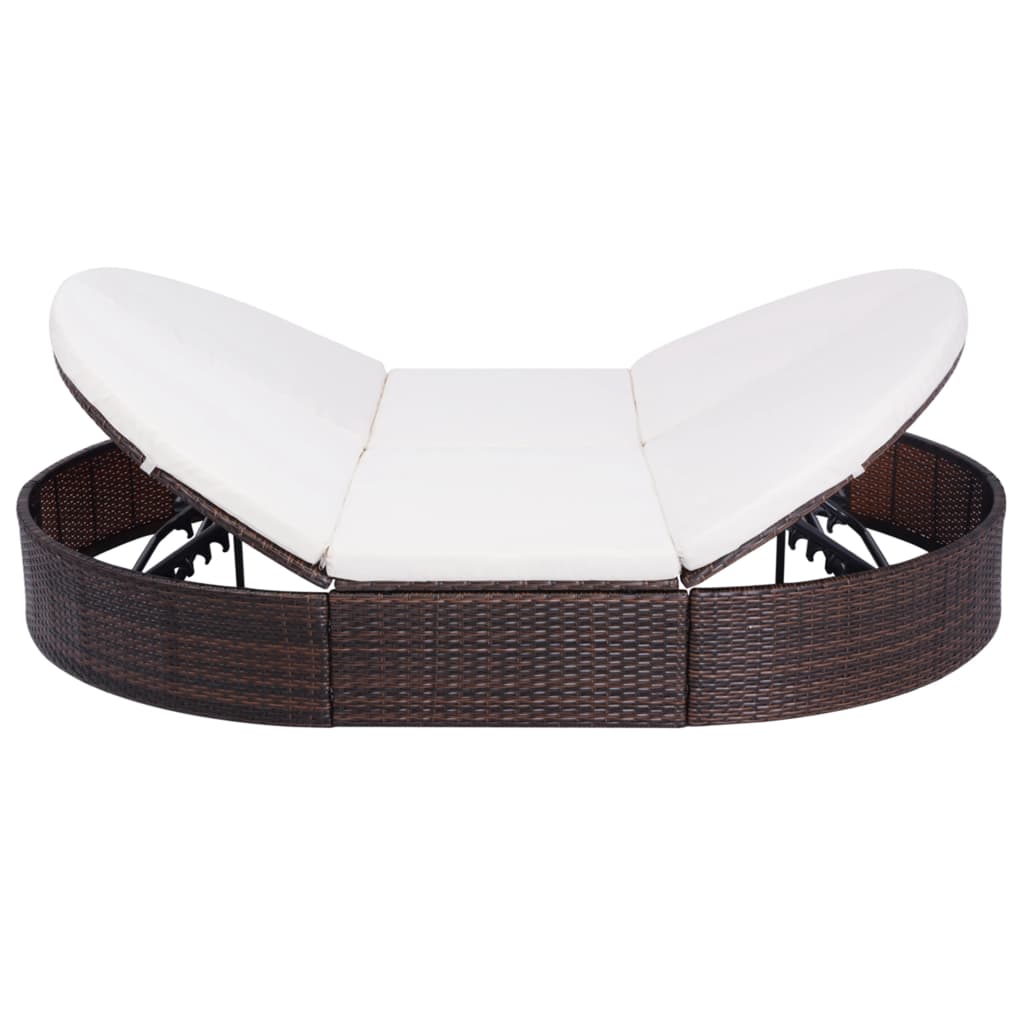 Lit lounge d'extérieur avec coussins poly rotin marron