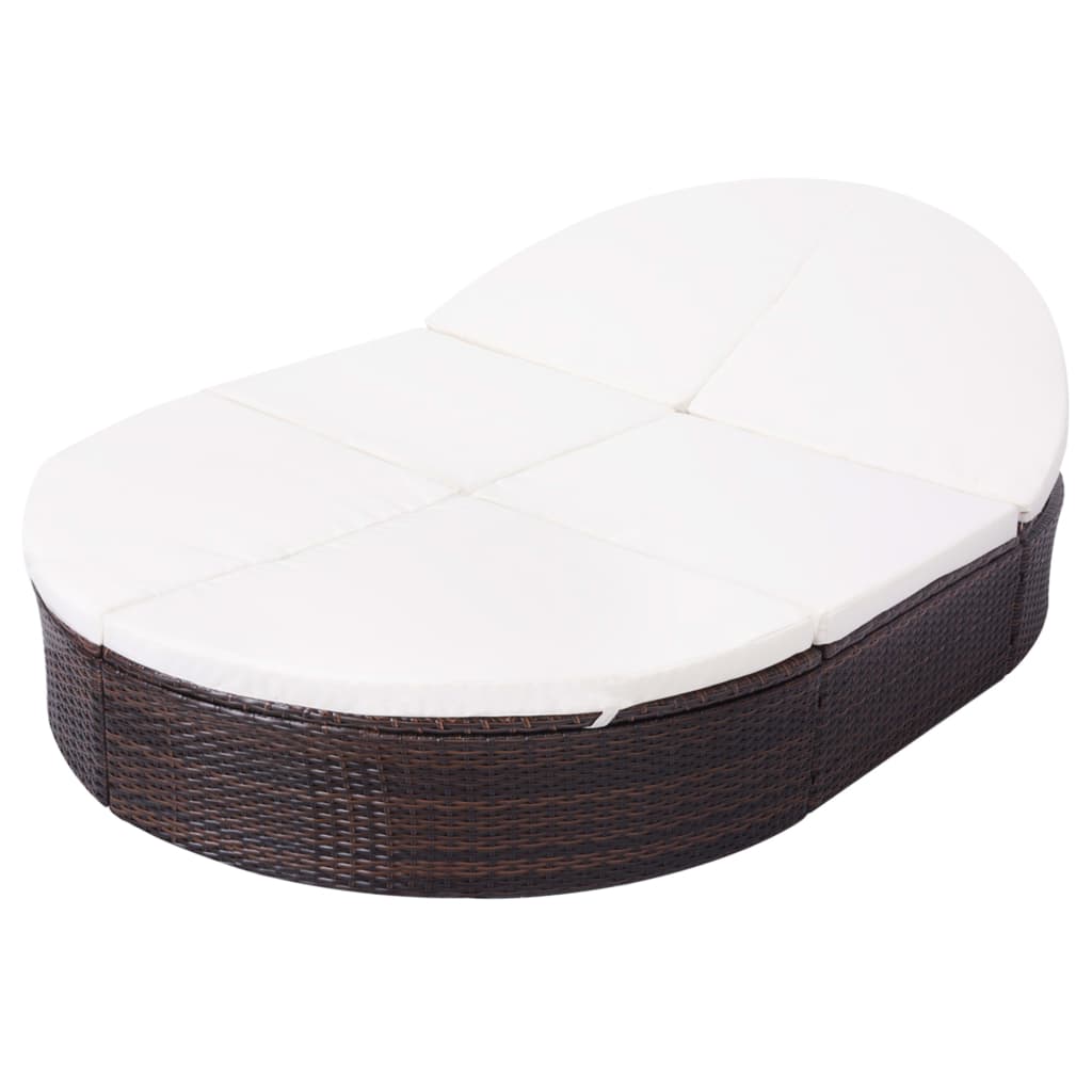 Lit lounge d'extérieur avec coussins poly rotin marron