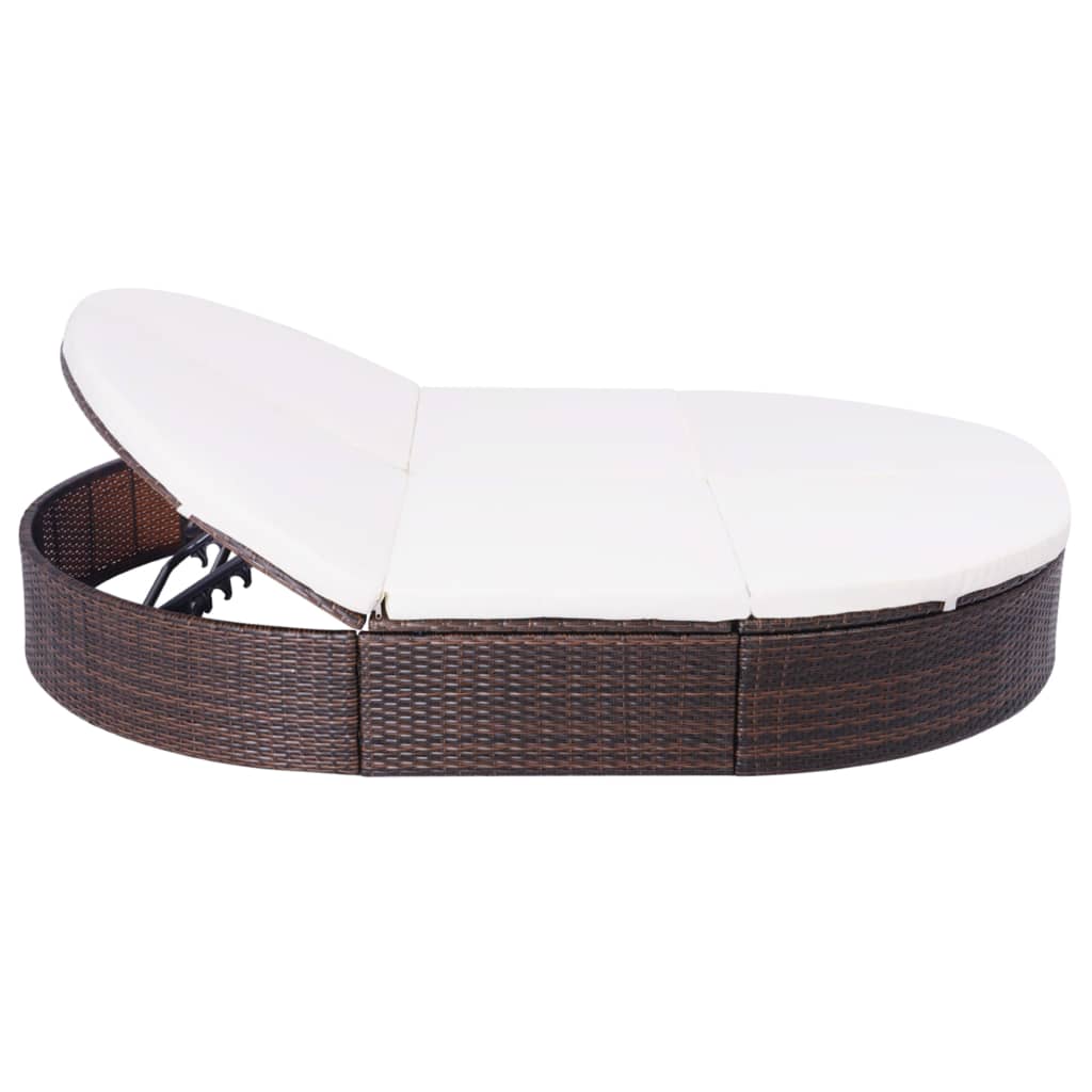 Outdoor-Loungebett mit Kissen Poly Rattan Braun