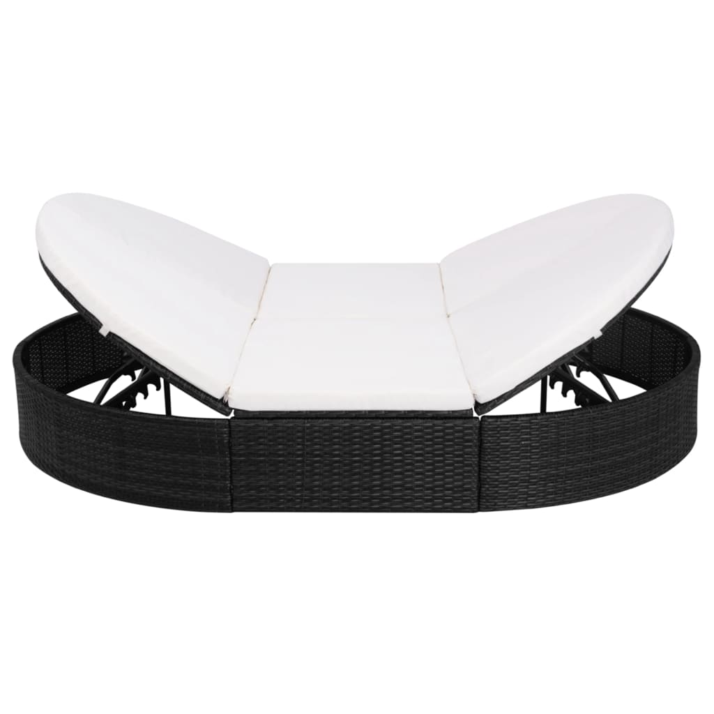 Lit lounge d'extérieur avec coussins poly rotin noir