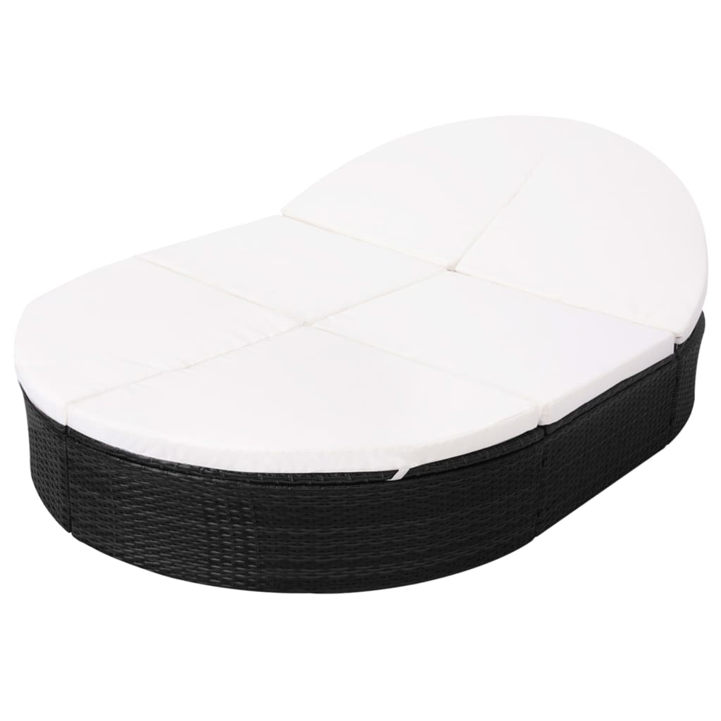 Outdoor-Loungebett mit Kissen Poly Rattan Schwarz