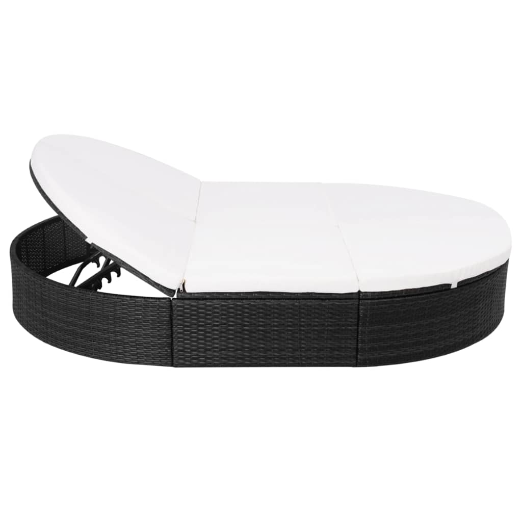 Lit lounge d'extérieur avec coussins poly rotin noir