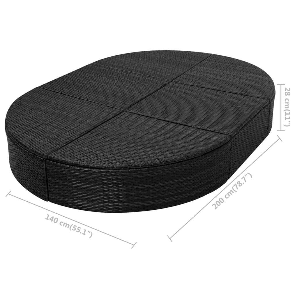 Outdoor-Loungebett mit Kissen Poly Rattan Schwarz