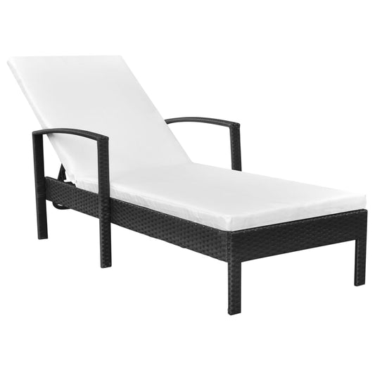 Bain de soleil avec coussin poly rotin noir