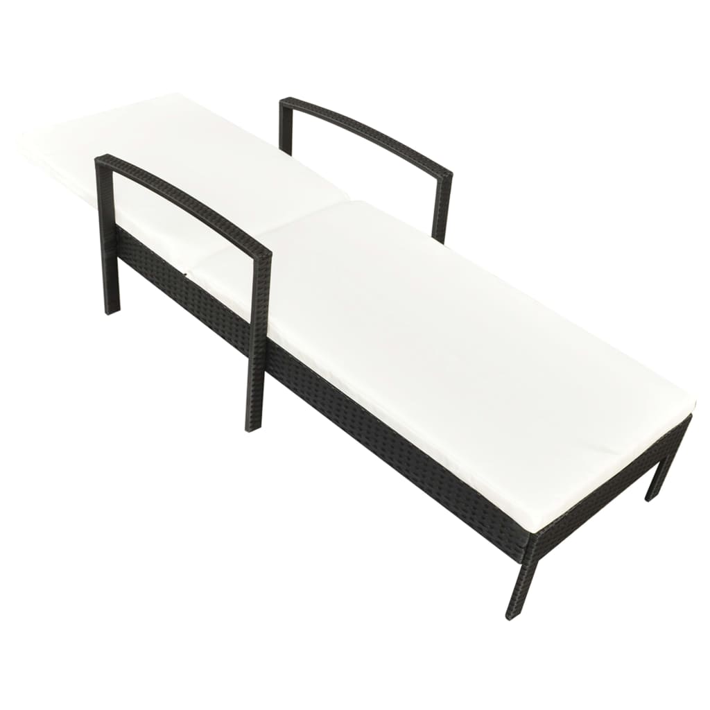 Bain de soleil avec coussin poly rotin noir