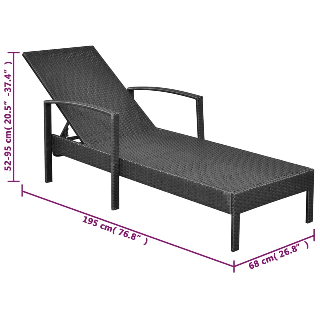 Bain de soleil avec coussin poly rotin noir