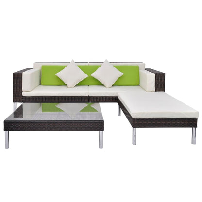4-tlg. Garten-Lounge-Set mit Auflagen Poly Rattan Braun