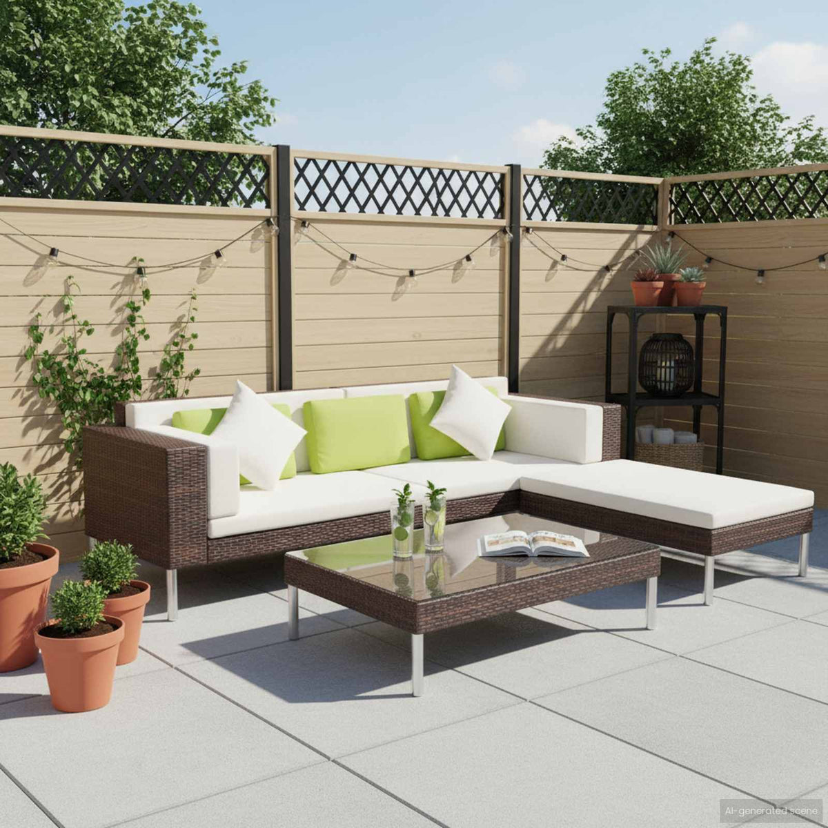 4-tlg. Garten-Lounge-Set mit Auflagen Poly Rattan Braun